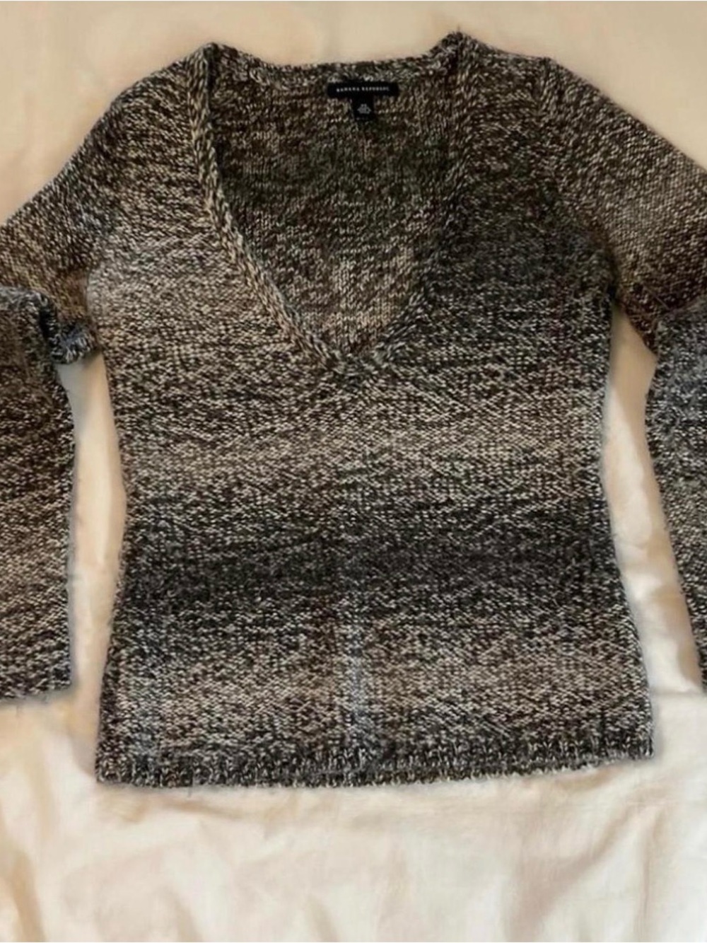 Banana Republic Marled Black and White V-Neck Sweater